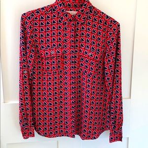 Loft red and black polyester camp shirt in size XS